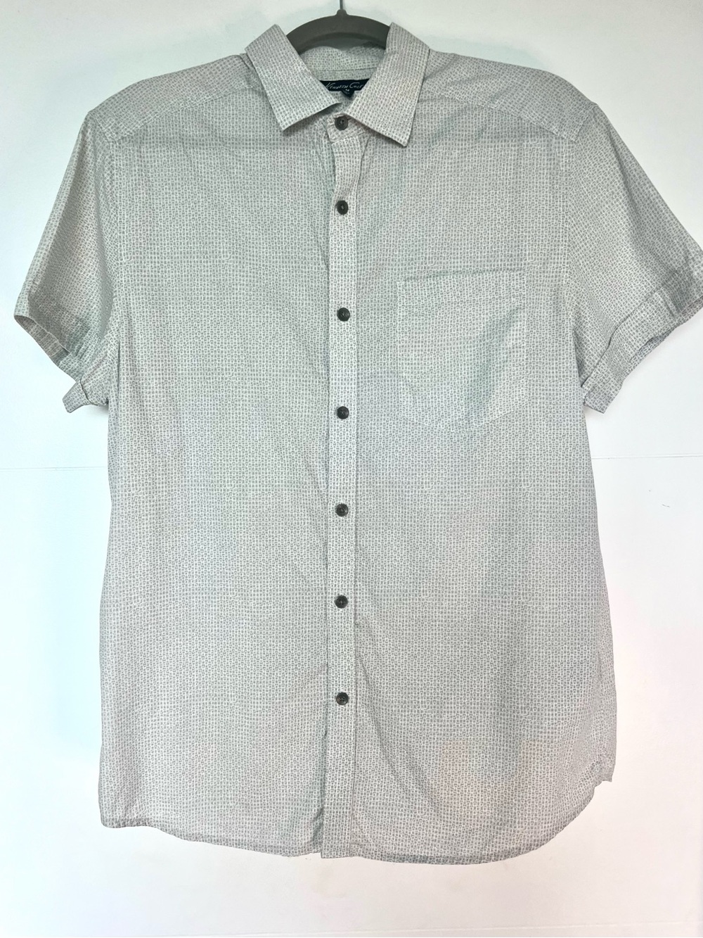Kenneth Cole Men’s M Gray Geometric 100% Cotton Button Up Shirt